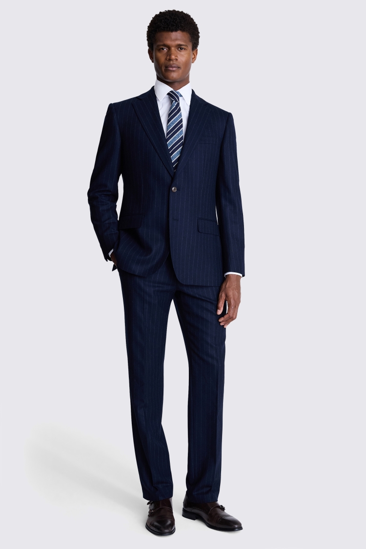 Regular Fit Half Canvas Navy Stripe Suit