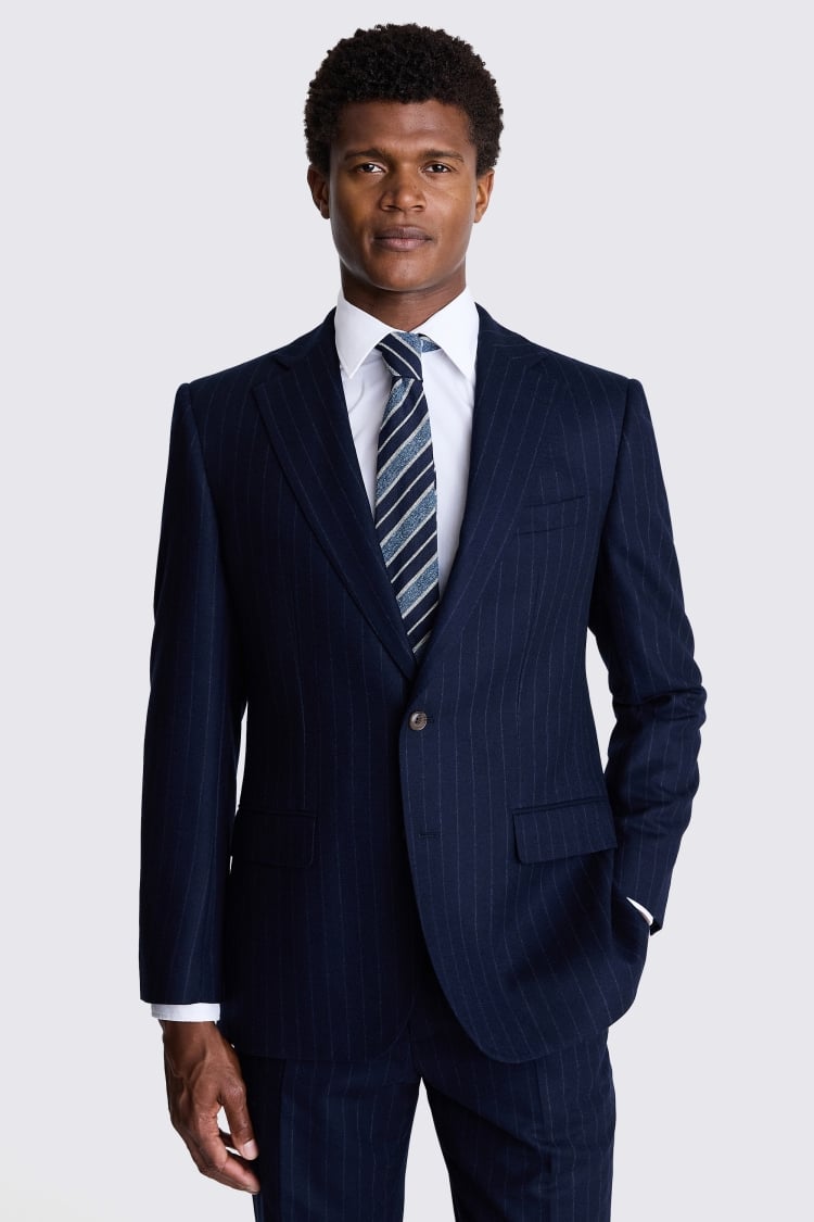 Regular Fit Half Canvas Navy Stripe Suit