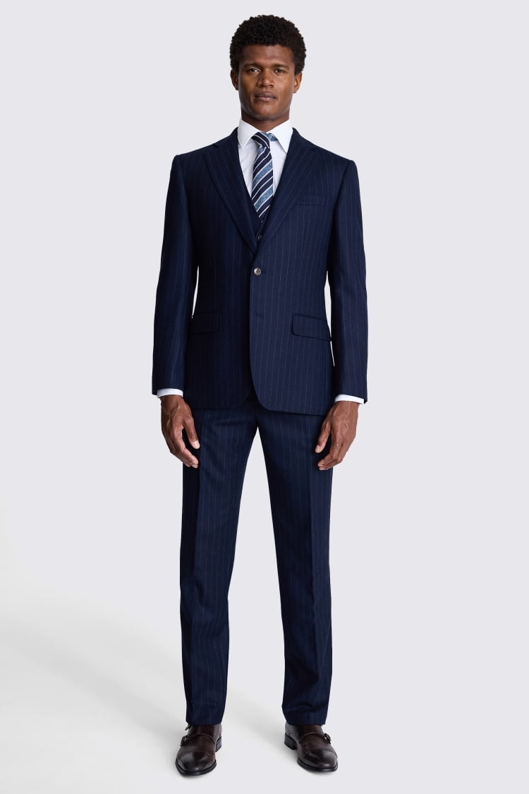 Regular Fit Half Canvas Navy Stripe Suit