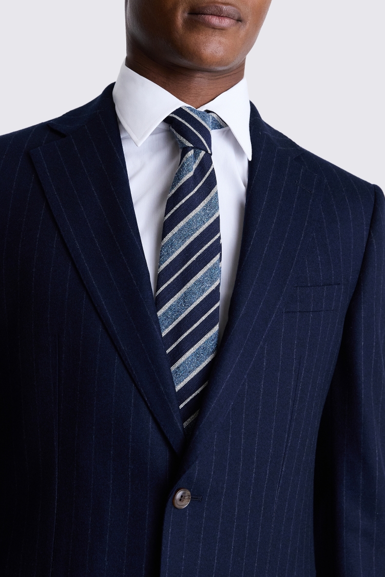 Regular Fit Half Canvas Navy Stripe Suit