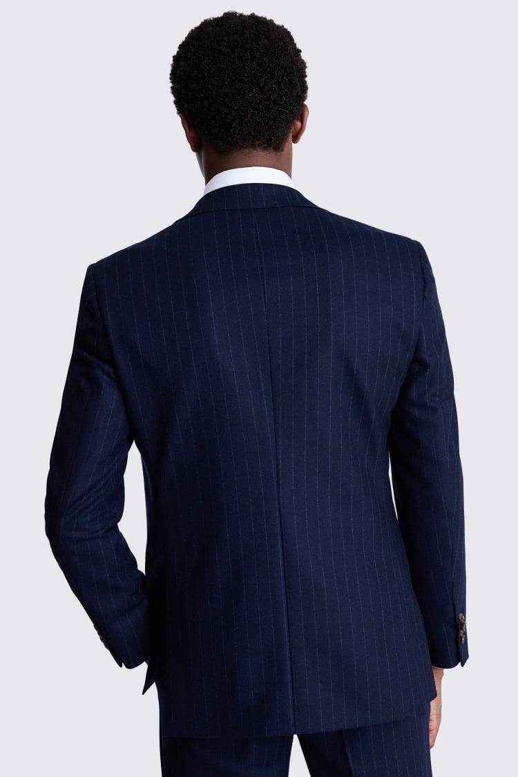 Regular Fit Half Canvas Navy Stripe Suit