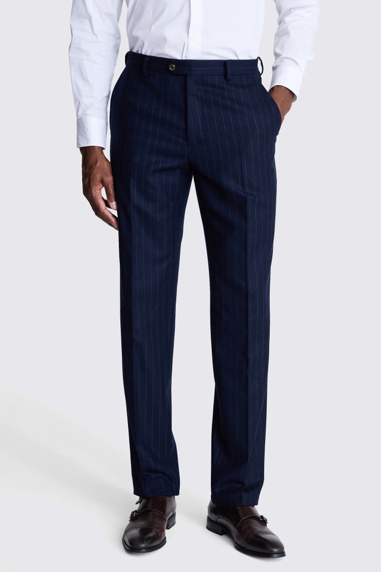 Regular Fit Half Canvas Navy Stripe Suit