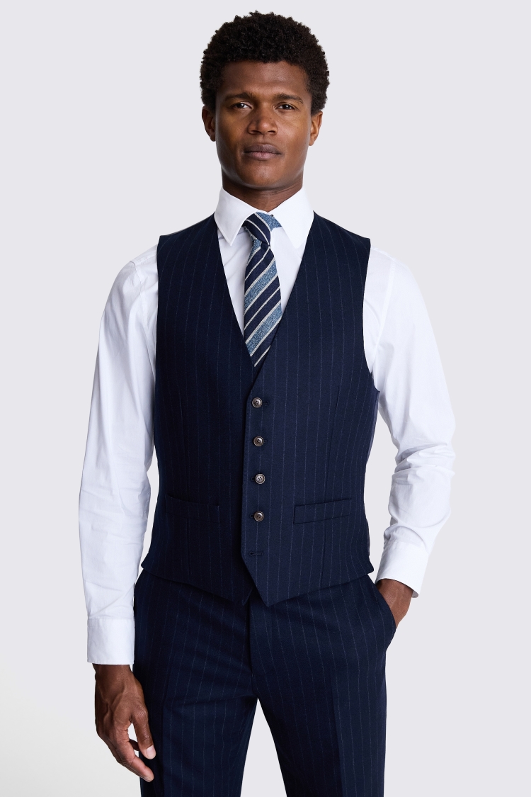 Regular Fit Half Canvas Navy Stripe Suit