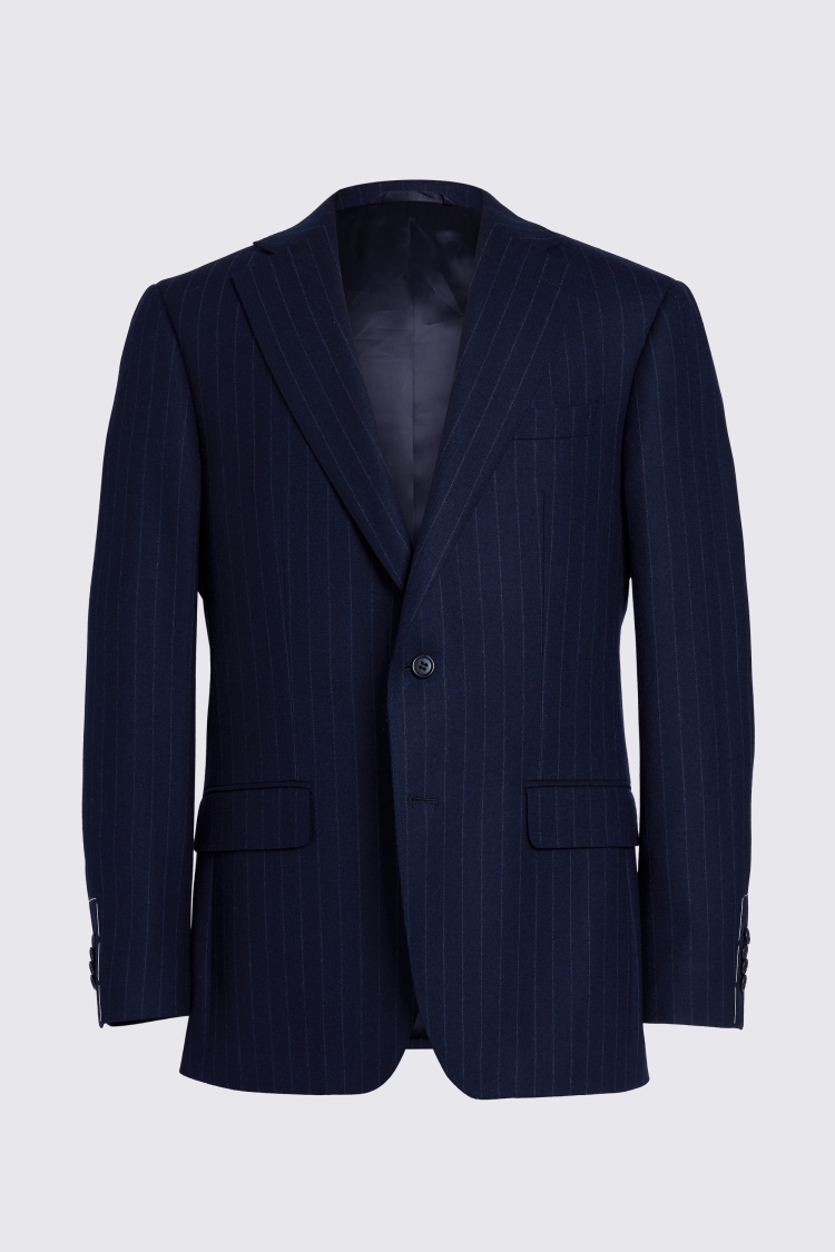 Regular Fit Half Canvas Navy Stripe Suit