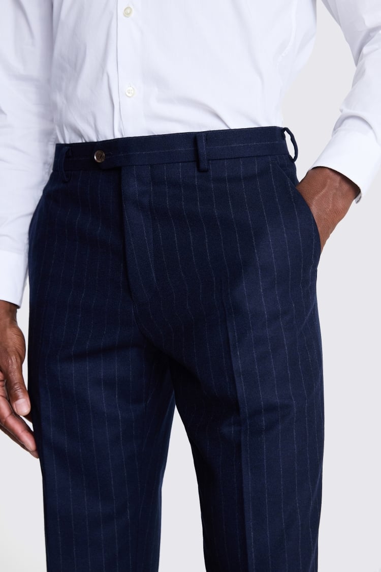 Regular Fit Half Canvas Navy Stripe Pants