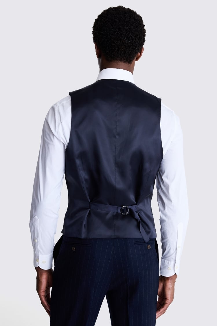 Regular Fit Half Canvas Navy Stripe Waistcoat