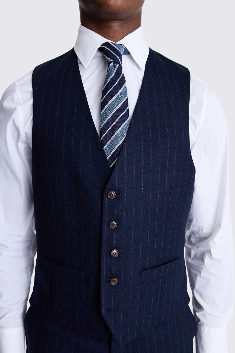 Regular Fit Half Canvas Navy Stripe Waistcoat