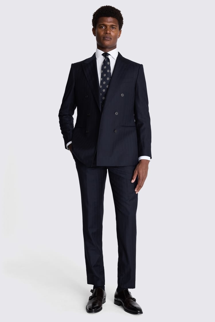 Italian Tailored Fit Navy Herringbone Suit