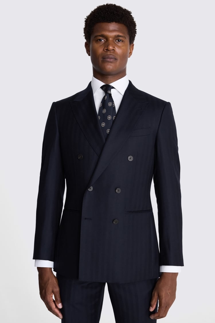 Italian Tailored Fit Navy Herringbone Jacket