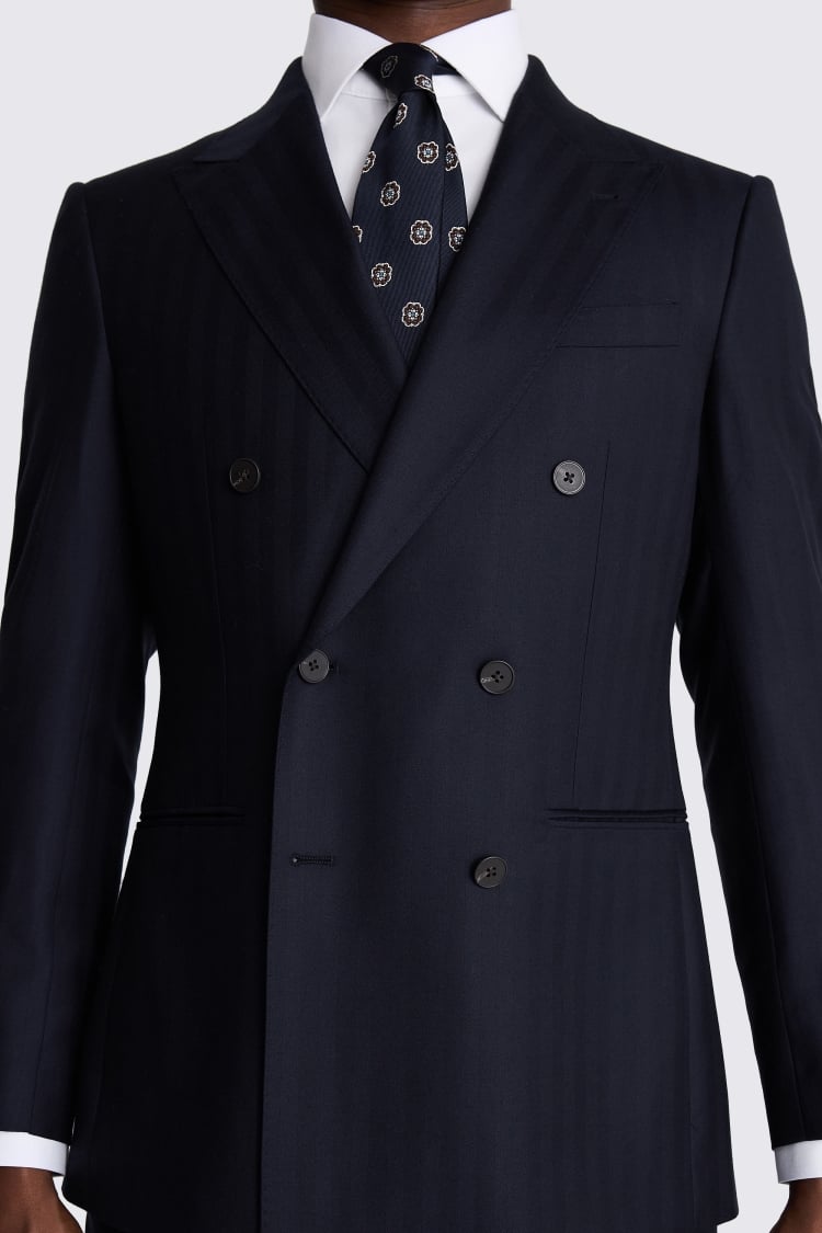 Italian Tailored Fit Navy Herringbone Suit