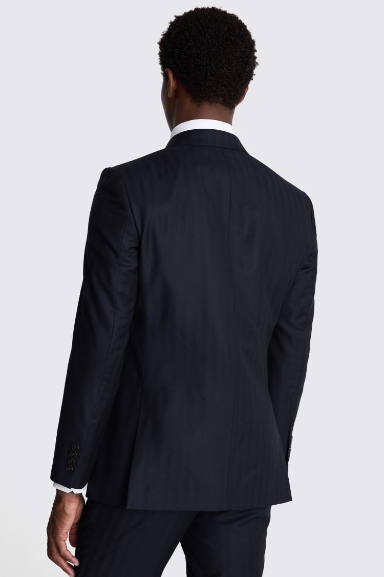 Italian Tailored Fit Navy Herringbone Suit