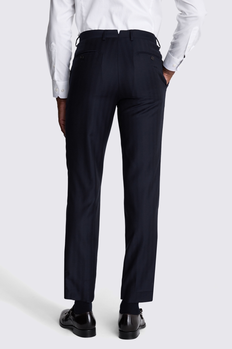 Italian Tailored Fit Navy Herringbone Trousers