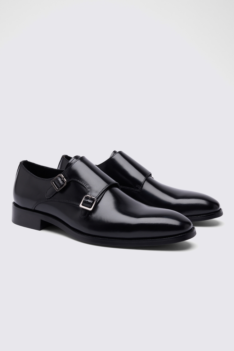 John White Monkton Black Double Monk Shoes