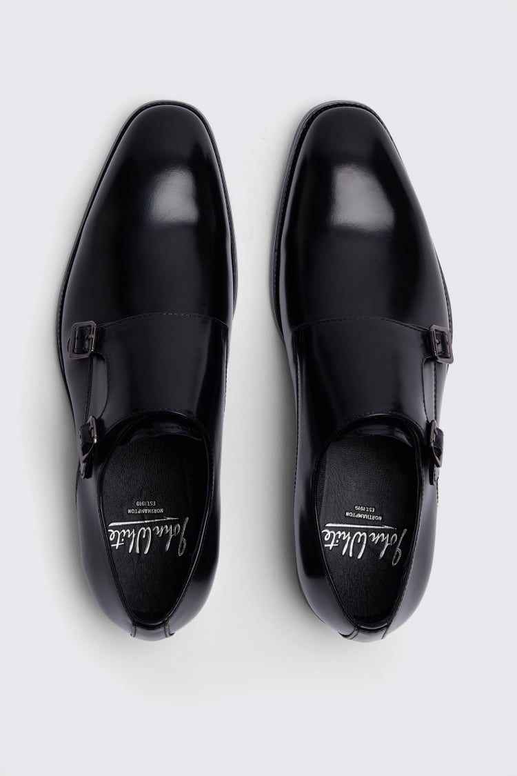 John White Monkton Black Double Monk Shoes