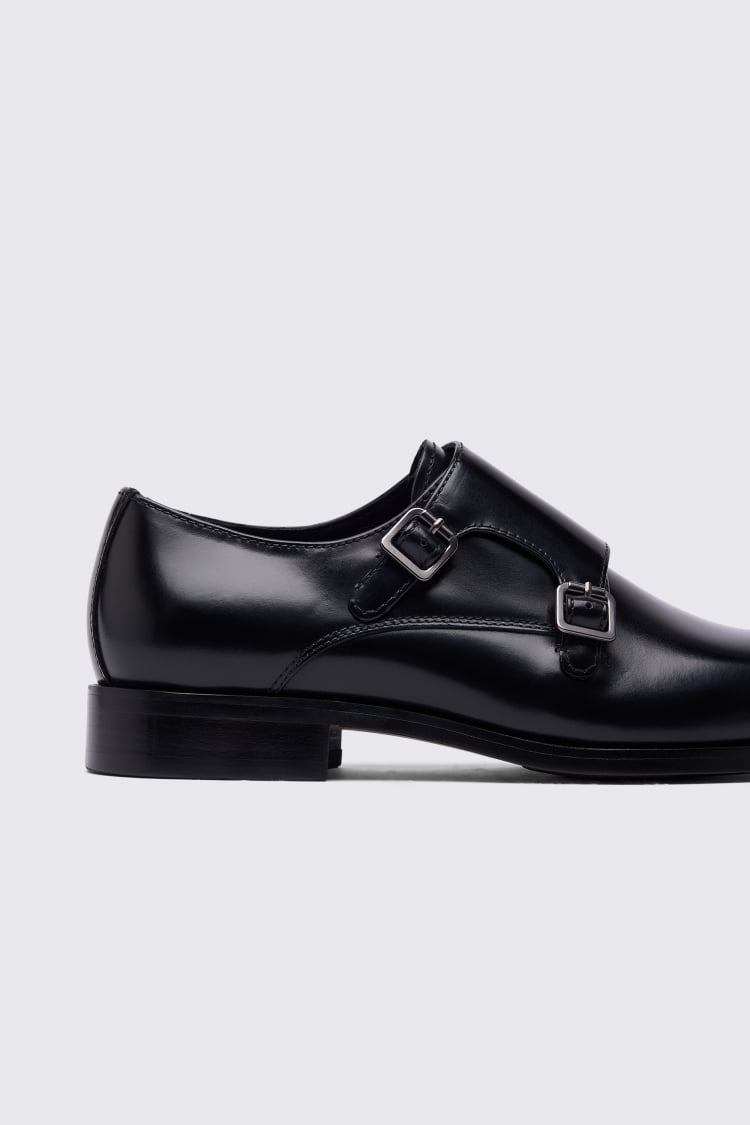 John White Monkton Black Double Monk Shoe