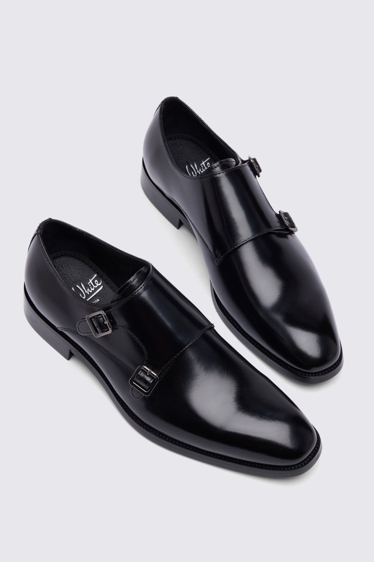 John White Monkton Black Double Monk Shoe