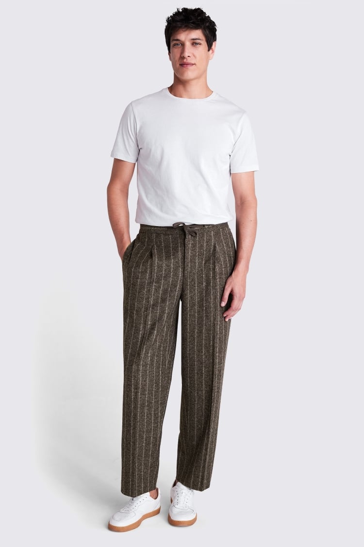 Dark Brown Stripe Drawstring Trousers