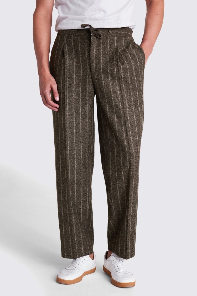 Dark Brown Stripe Drawstring Trousers