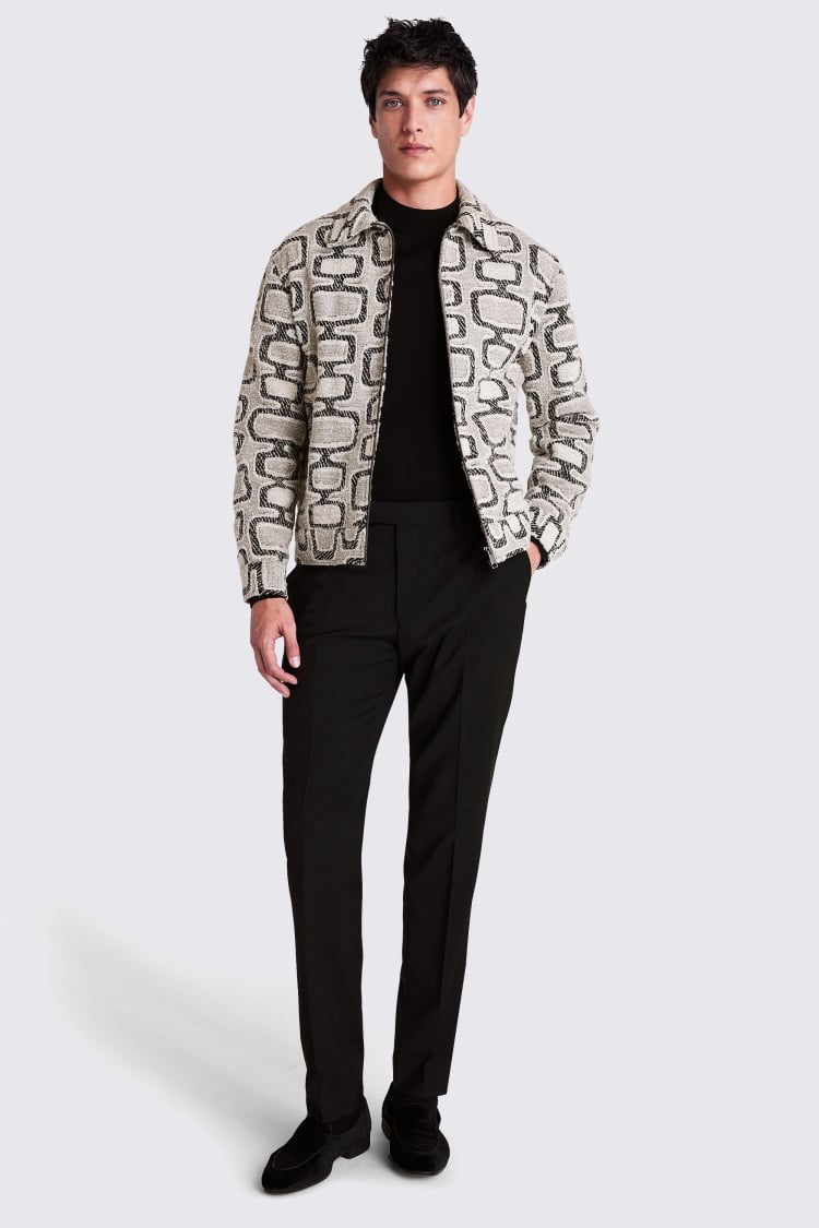 Black and Off-White Jacquard Zip Jacket