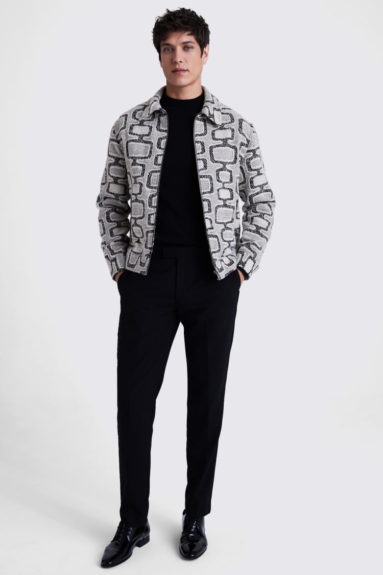 Black and Off-White Jacquard Zip Jacket