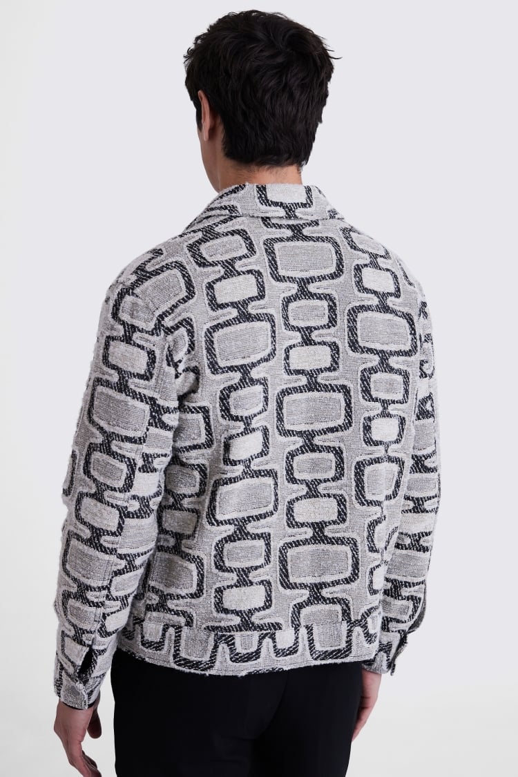 Black and Off-White Jacquard Zip Jacket