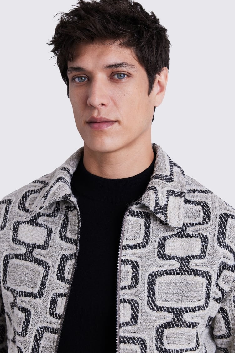 Black and Off-White Jacquard Zip Jacket