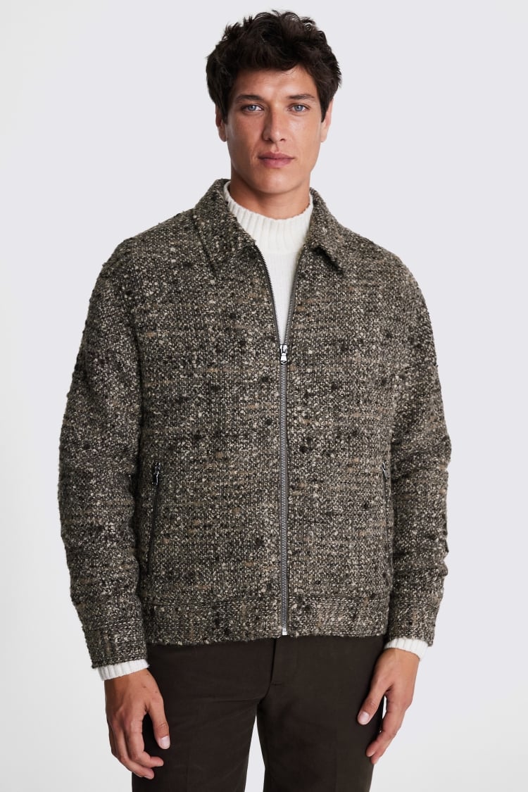 Brown Bouclé Zip Jacket