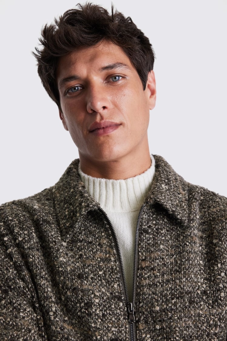 Brown Bouclé Zip Jacket