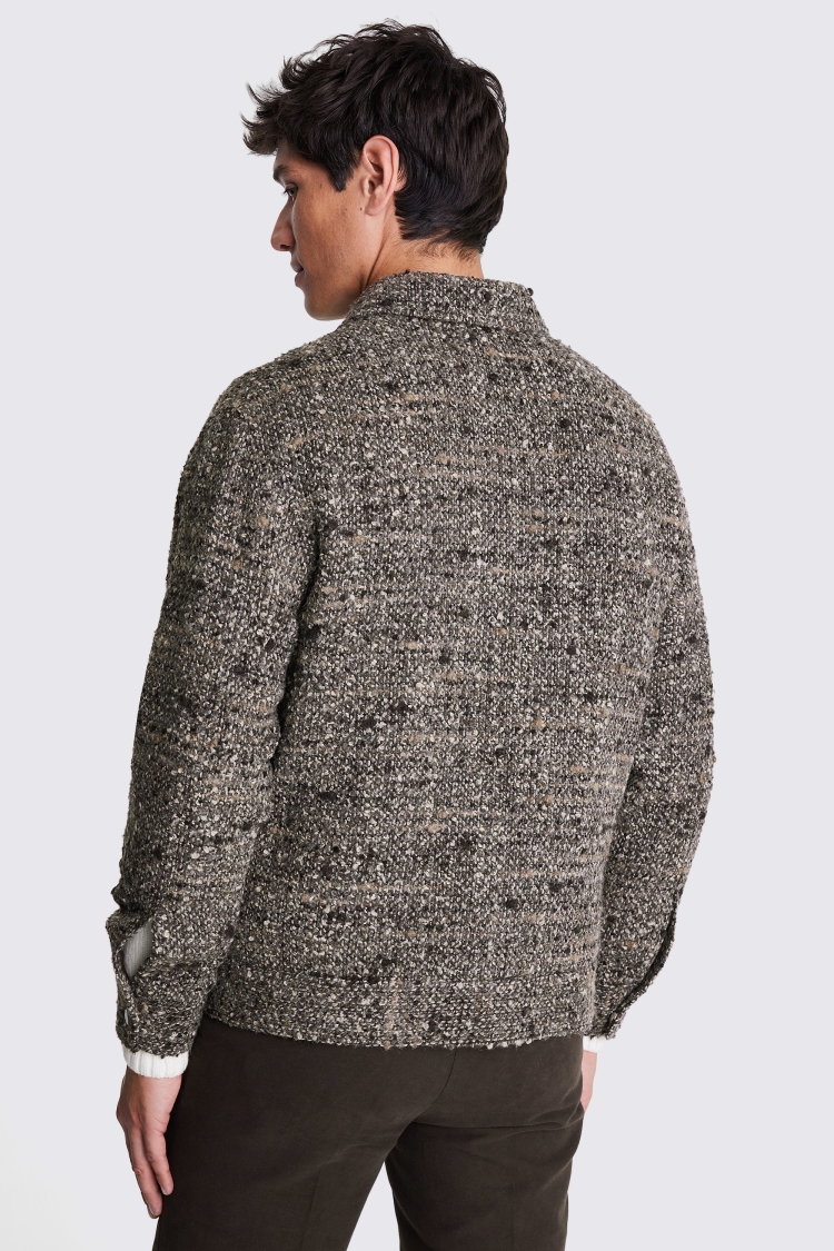 Brown Bouclé Zip Jacket