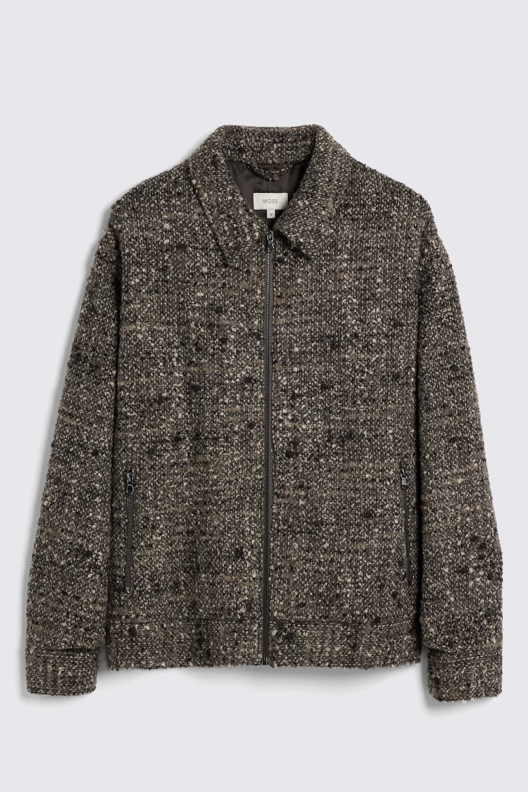 Brown Bouclé Zip Jacket