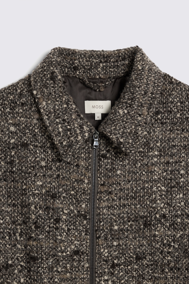 Brown Bouclé Zip Jacket