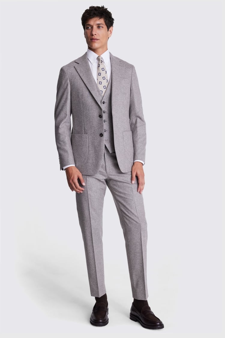 Italian Tailored Fit Taupe Flannel Suit