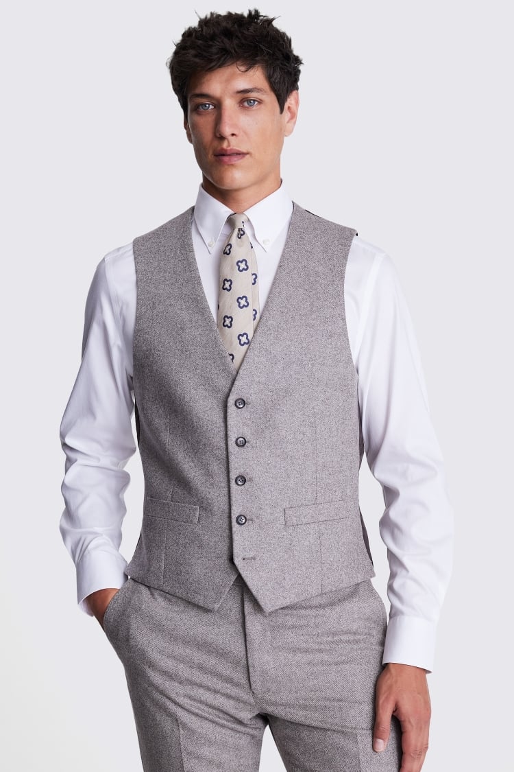 Italian Tailored Fit Taupe Flannel Waistcoat