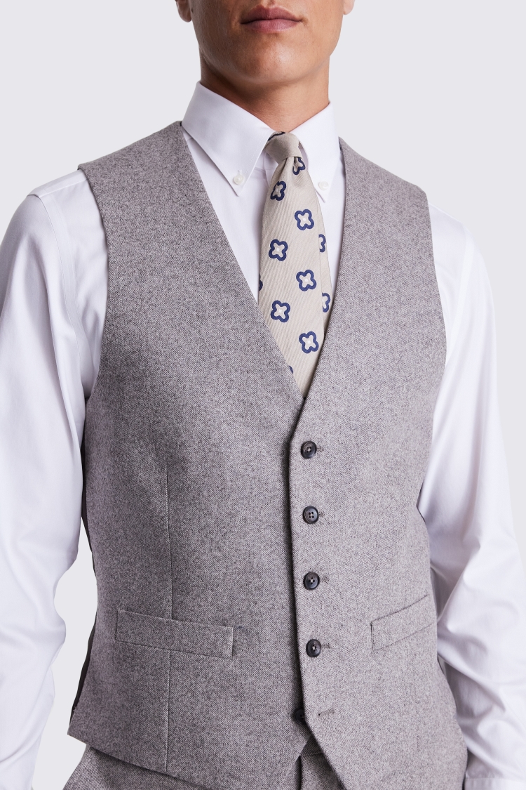 Italian Tailored Fit Taupe Flannel Waistcoat