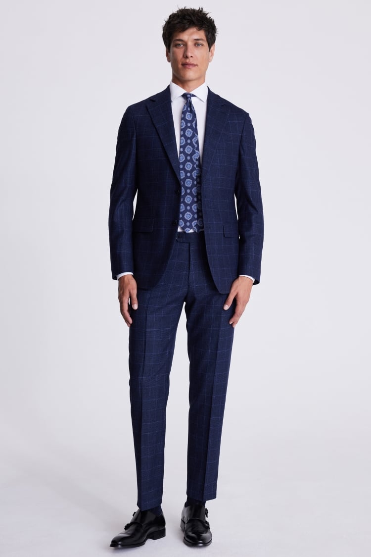 Italian Tailored Fit Blue Check Suit