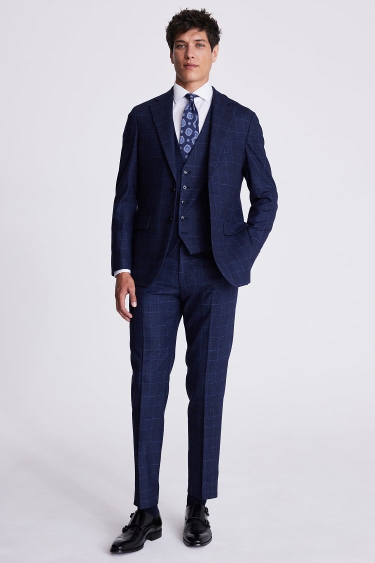 Italian Tailored Fit Blue Check Suit