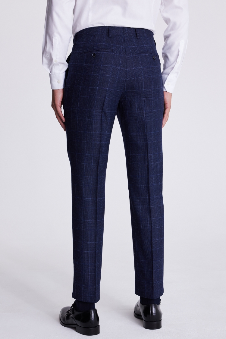 Italian Tailored Fit Blue Check Trousers