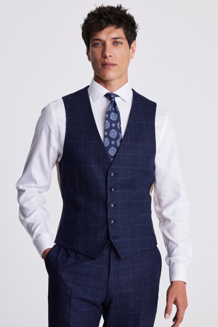 Italian Tailored Fit Blue Check Waistcoat