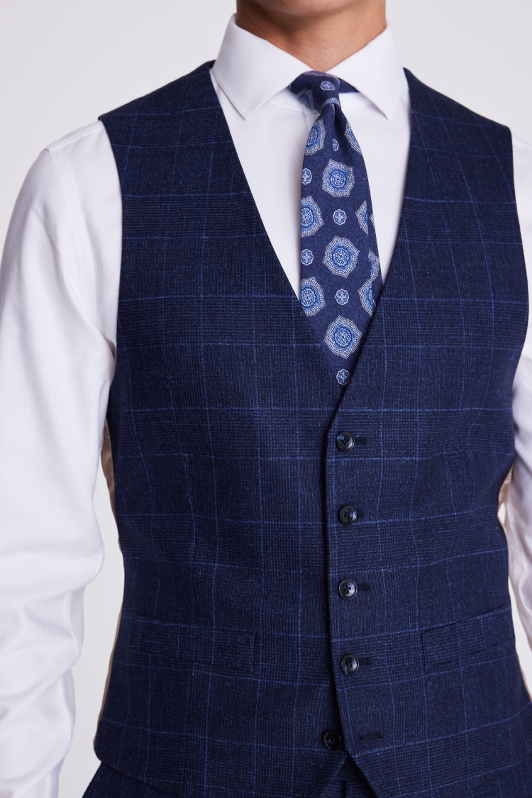 Italian Tailored Fit Blue Check Waistcoat