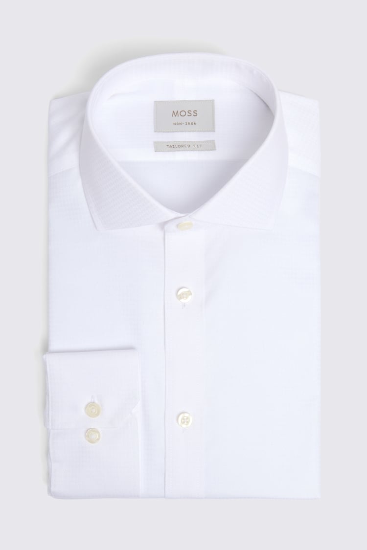 Tailored Fit White Non-Iron Puppytooth Shirt