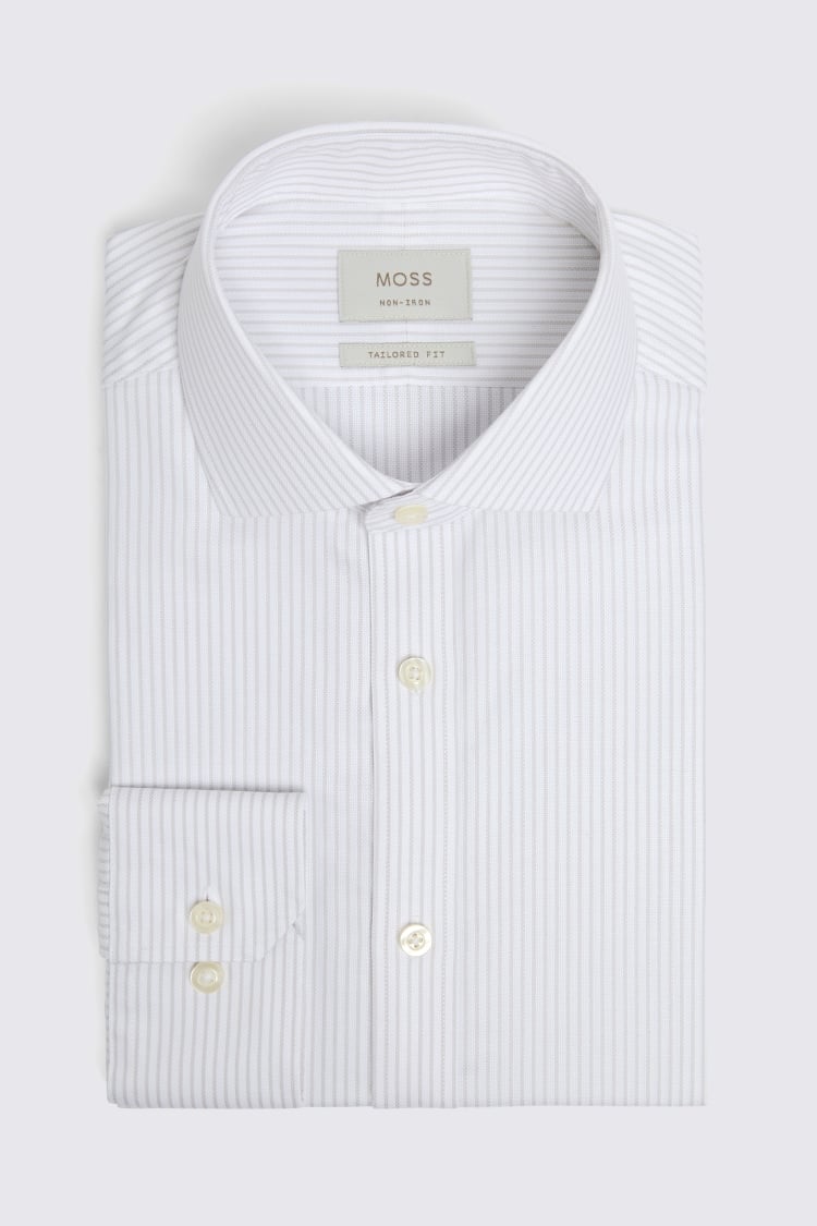 Tailored Fit Non-Iron Neutral Royal Oxford Stripe