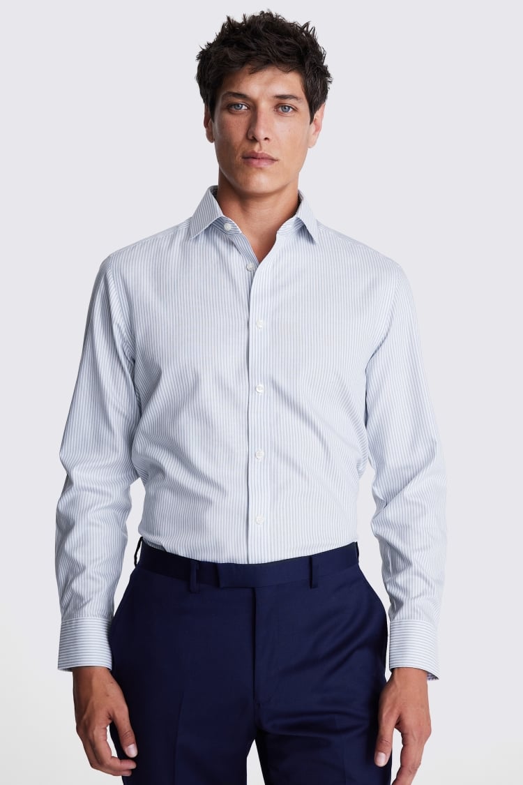 Tailored Fit Non-Iron Blue Twill Stripe Shirt