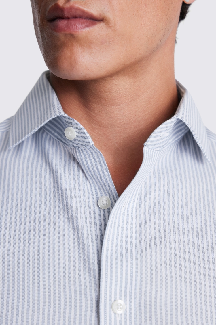 Tailored Fit Non-Iron Blue Twill Stripe Shirt