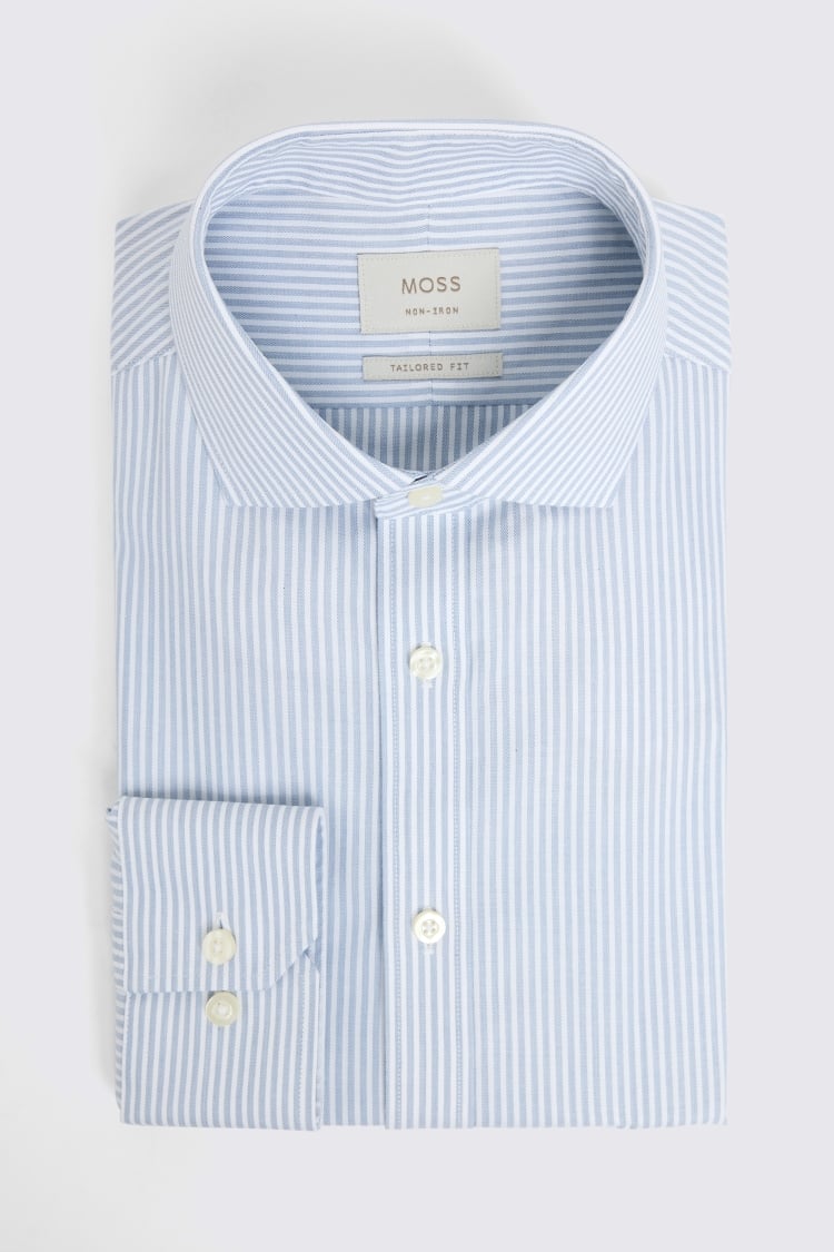 Tailored Fit Non-Iron Blue Twill Stripe Shirt