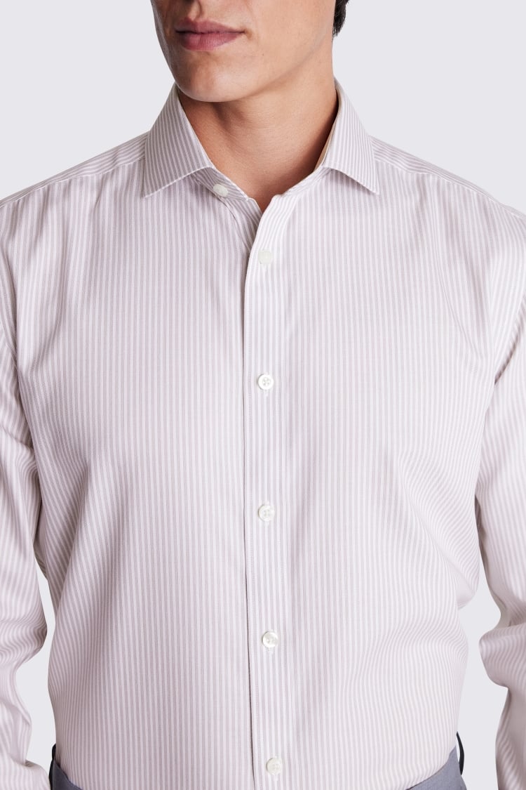 Tailored Fit Non-Iron Taupe Twill Stripe Shirt 