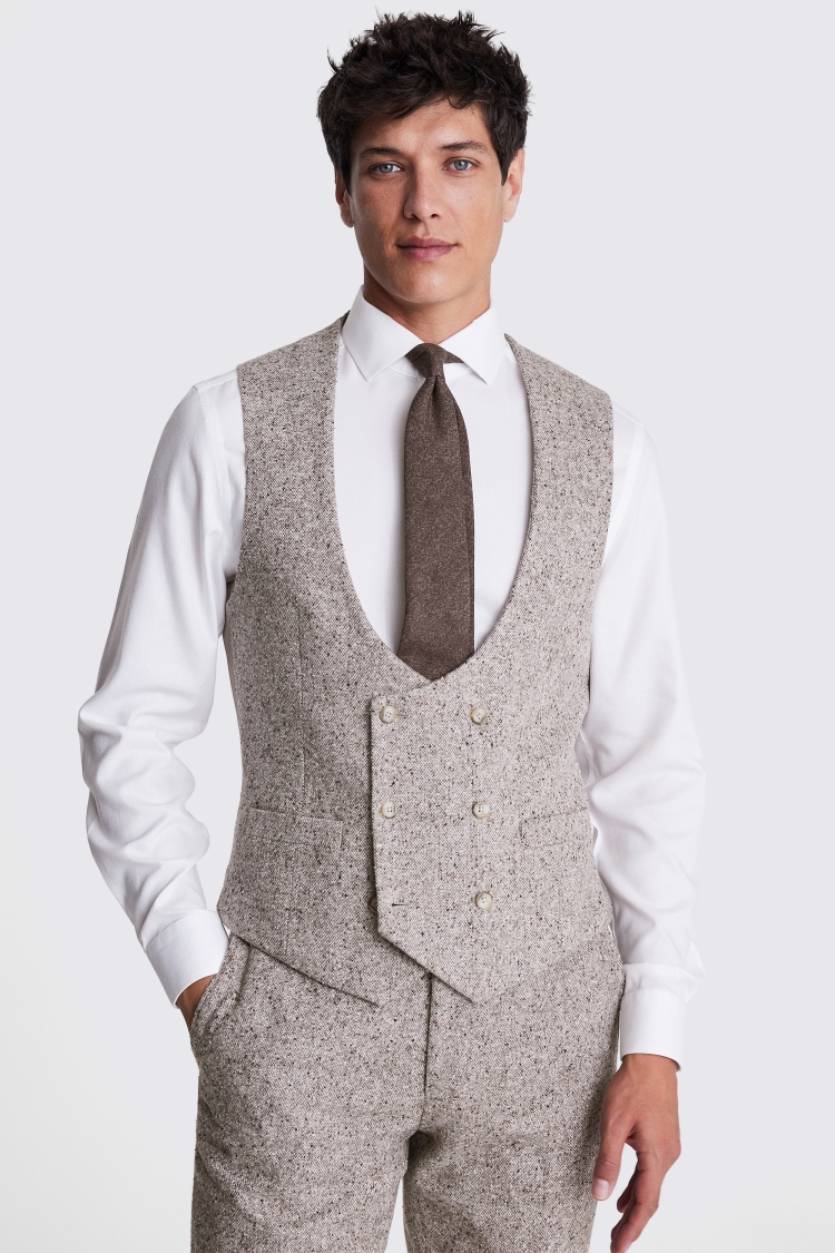 Tailored Fit Taupe Donegal Waistcoat