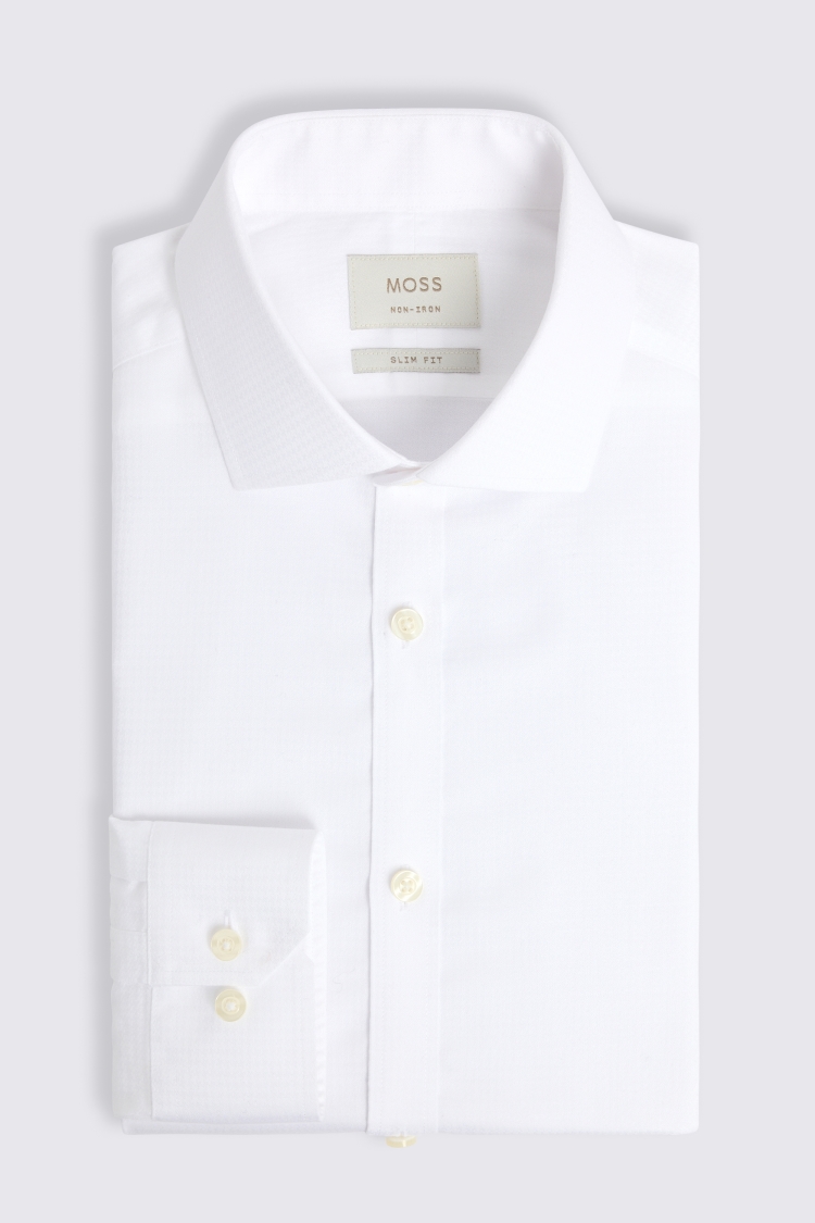 Slim Fit White Non-Iron Puppytooth Shirt