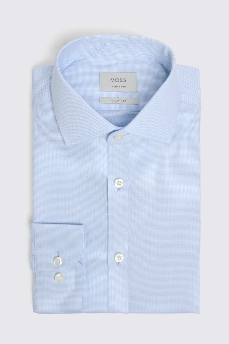 Slim Fit Blue Non-iron Dobby Shirt