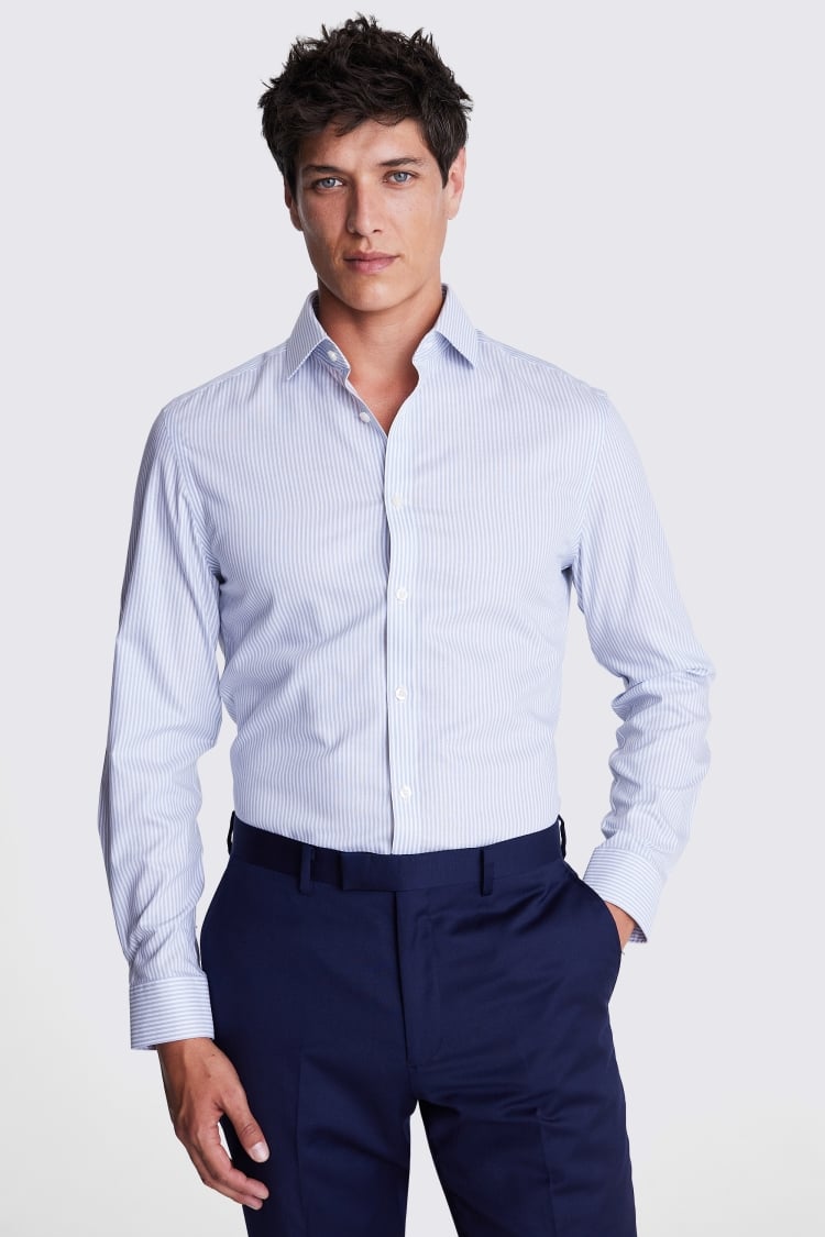 Slim Fit Blue Twill Stripe Non-Iron Shirt