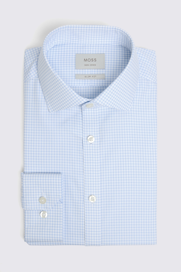 Slim Fit Blue Check Non-Iron Shirt